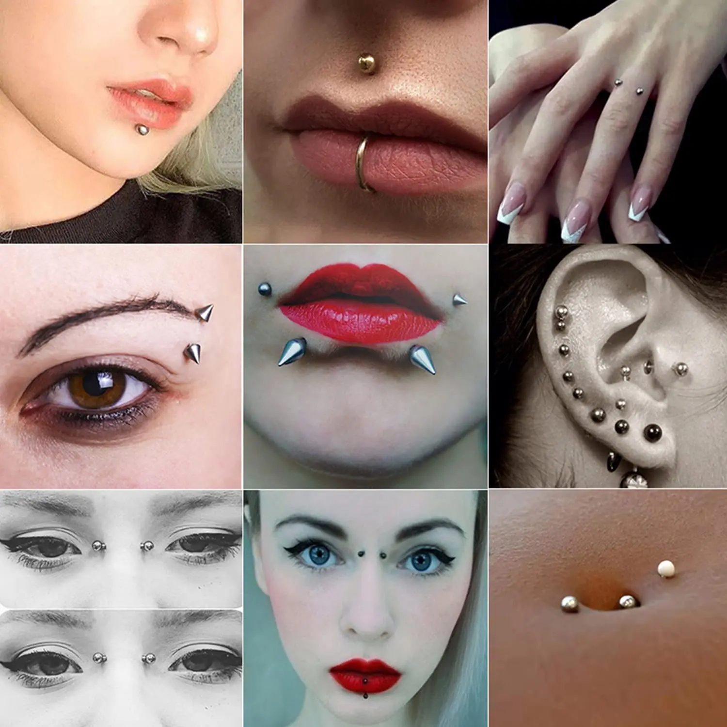 Fake Eyebrow Ring Fake Lip Studs Replacement Balls Spike with 100Pcs Sticker Hoop Body Jewelry Fake Skin Piercing 3mm 4mm 5mm