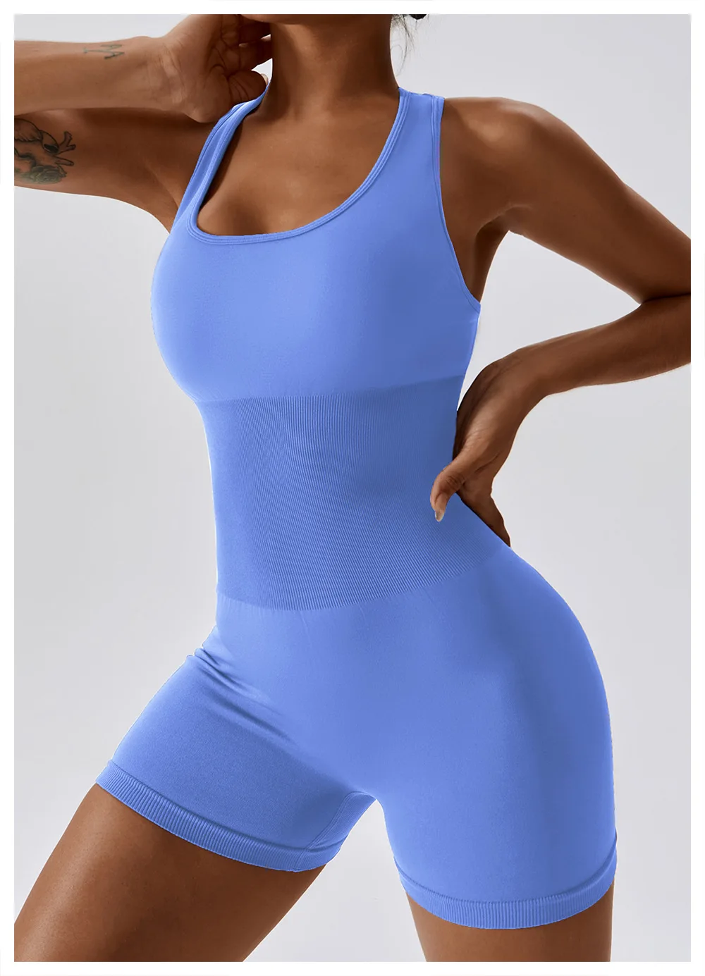 Seamless Yoga Short Jumpsuits Women Sports Tights Ribbed Super Stretchy One-Pieces Bodysuits Tummy Contral Tracksuits Sportswear