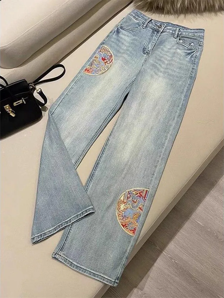 Jeans Women's Blue High Waisted And leg Straight, Clothing Outdoor For spring Who loves multiple guaranteed, In style National resistant