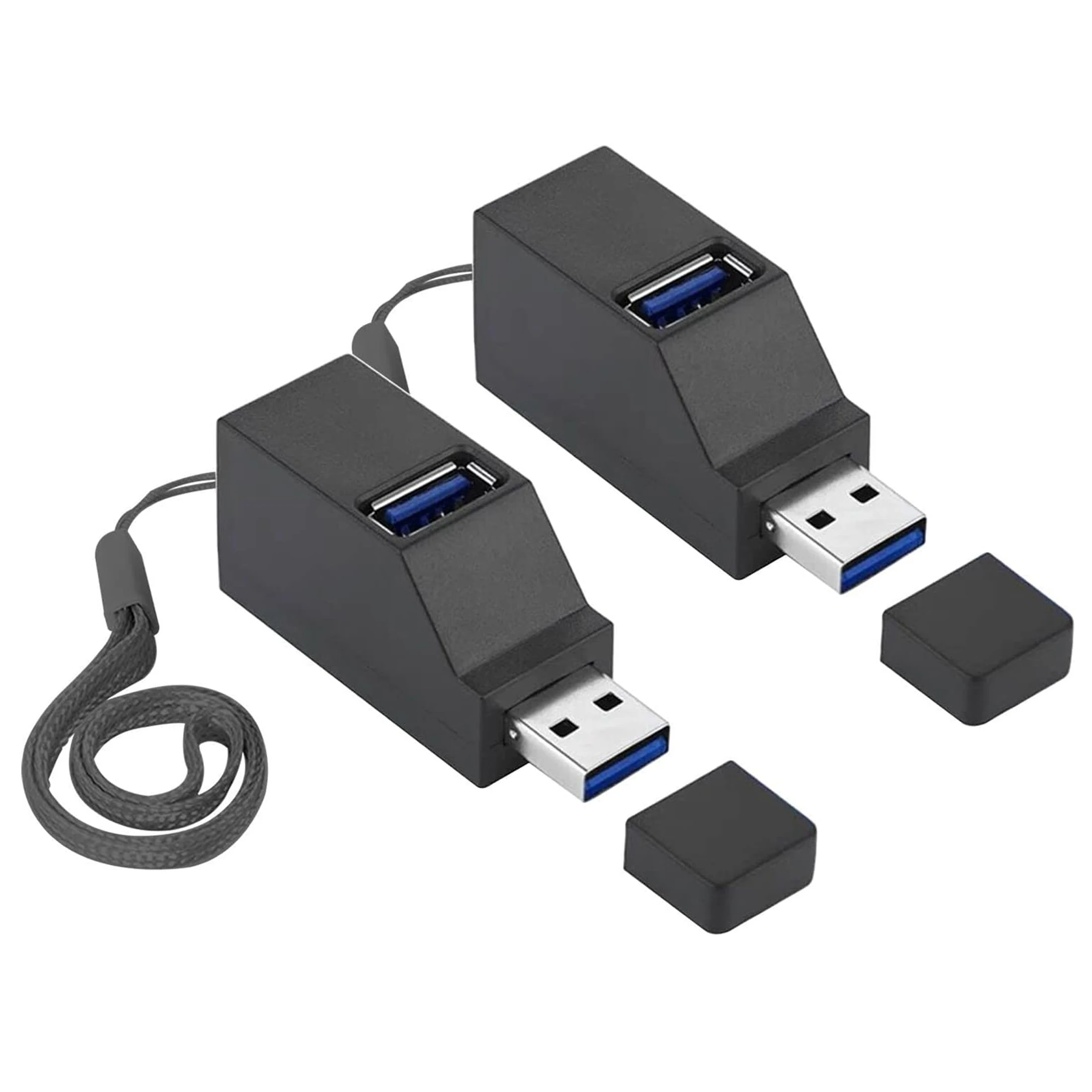 2 Stück USB 3.0-Hub, Fanshu 3-Port-Mini-tragbarer schneller Hochgeschwindigkeits-Bus-betriebener Daten-USB-Hub-Übertragung, Splitter-Box-Adapter-Erweiterung