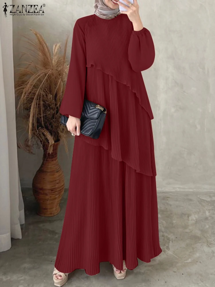 

Eid Mubarek Muslim Dresses Abaya ZANZEA Women Autumn Long Sleeve Dubai Maxi Robe IsIamic Clothing Casual Loose Vestidos Kaftan