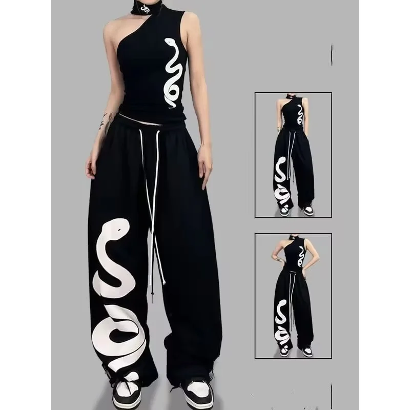 

Retro Y2K Wide Leg Track Pants for Women Casual Street Dance Baggy Joggers Sweatpants Trendy 2025 Print Letter Design Versatile