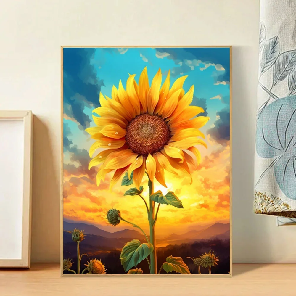 New Arrivals Diamond Embroidery Flower DIY Full Drill Mosaic Sunflower Sunset Complete Kit Handmade Gift Home Decor,frameless