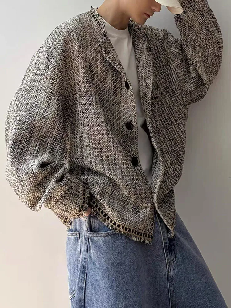 Autumn Luxury Tweed Jacket for Women Y2K Loose Single Breasted Tassel Coats Korean Elegant Office Lady All Match Outerwear view 4
