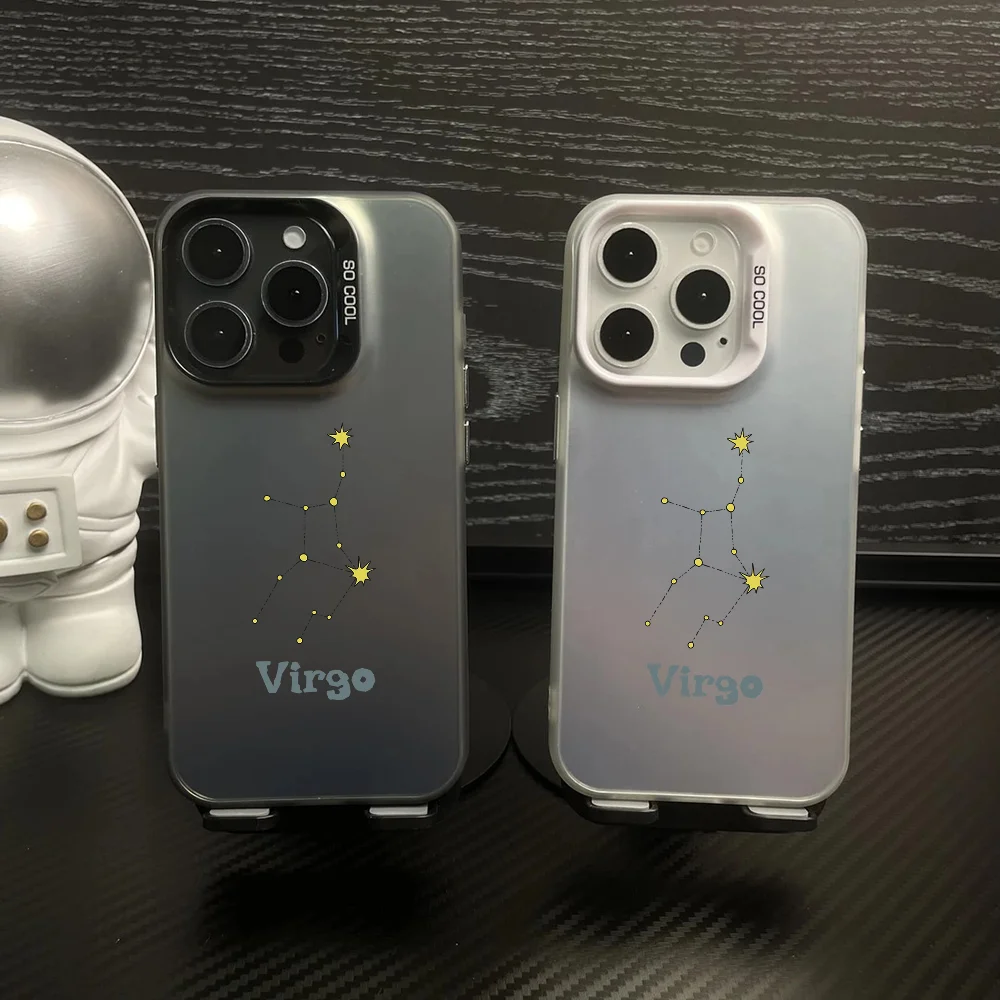 12 Zodiac Signs Virgo Phone Case IMD Color Silver Shell For IPhone 16 15 14 13 12 Pro Max Plus