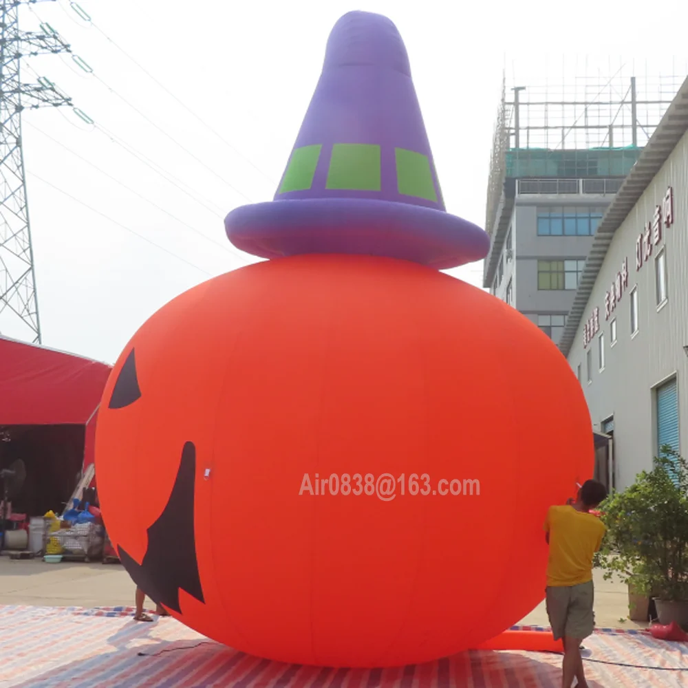 Animated Halloween Inflatable ฟักทองหมวกแม่มด Inflatable Blow Up บอลลูนฟักทองยักษ์ตกแต่งลานกลางแจ้งฮาโลวีน