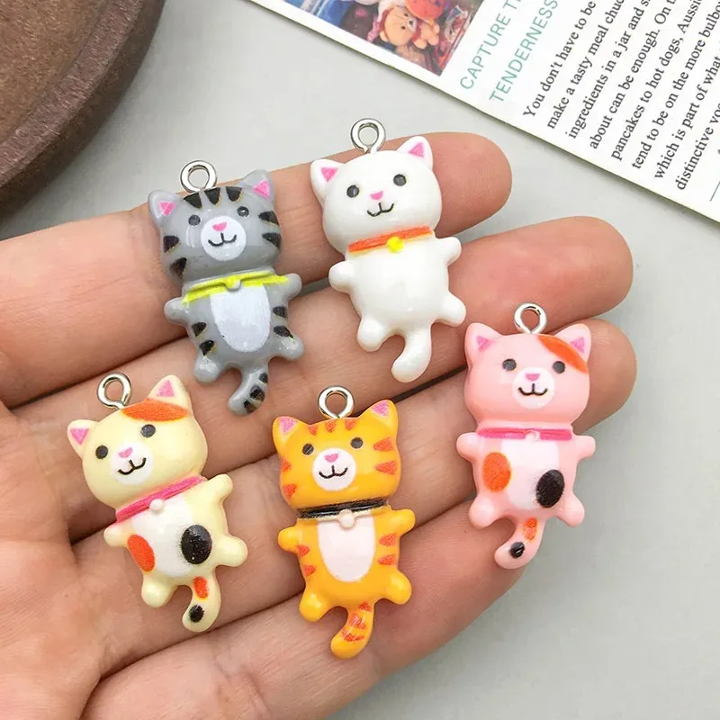 10pcs 15*28mm Cartoon Cute Cat Charms 3D Resin Animal Pendants For DIY Bracelet Necklace Jewelry Making Accessories Finding ﻿