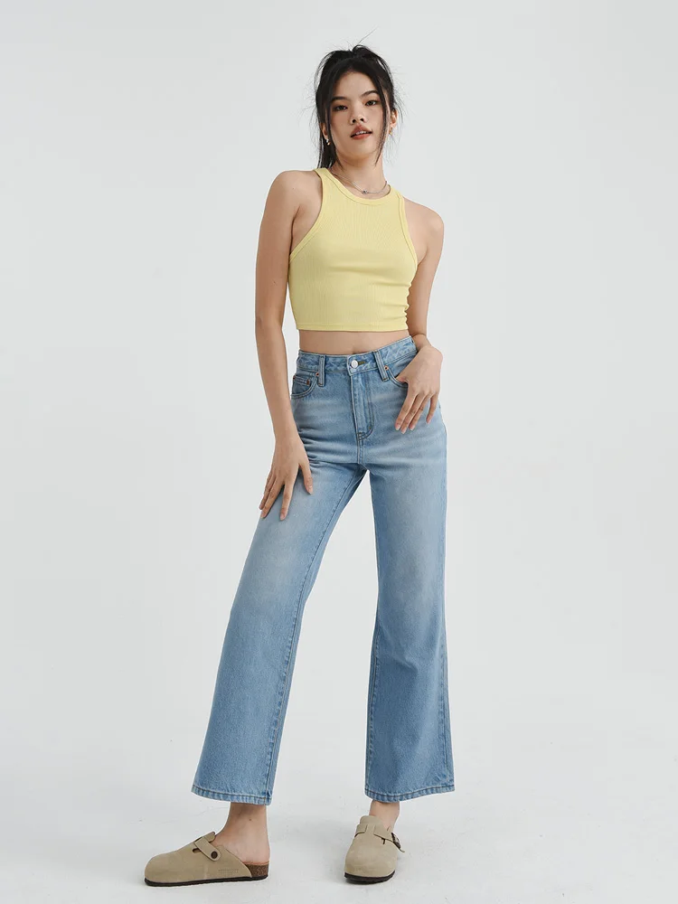 

Джинсы-колокольчики серии ZUCCOS 990, светло-голубые винтажные прямые брюки для похудения, расклешенные джинсы с девятью точками, женская мода