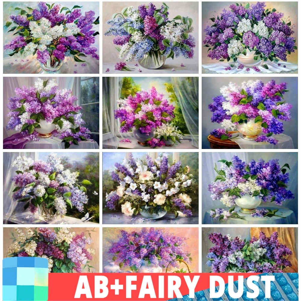 Fairy Dust AB Diamond Painting Flowers Cross Stitch Embroidery Lilac Picture Rhinestones Handmade Mosaic Art Home Decor