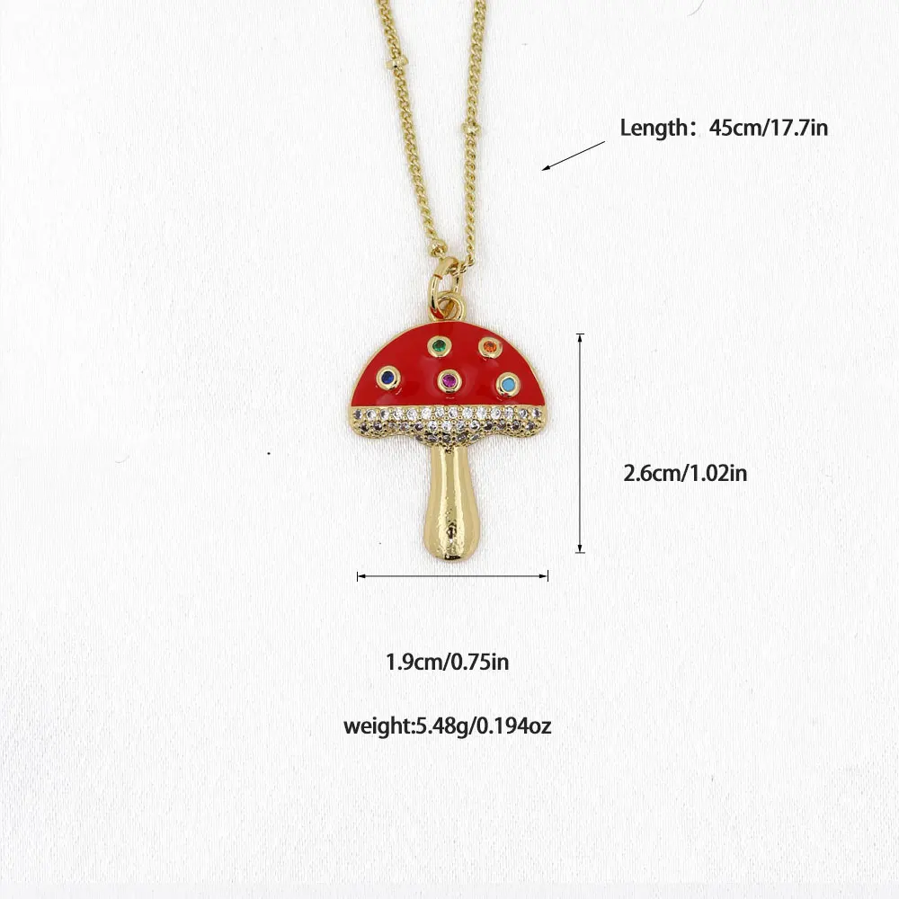 2024 Retro Versatile Copper Rainbow Zircon 6-Color Mushroom Pendant Necklace Men Women Bohemian Style Jewelry