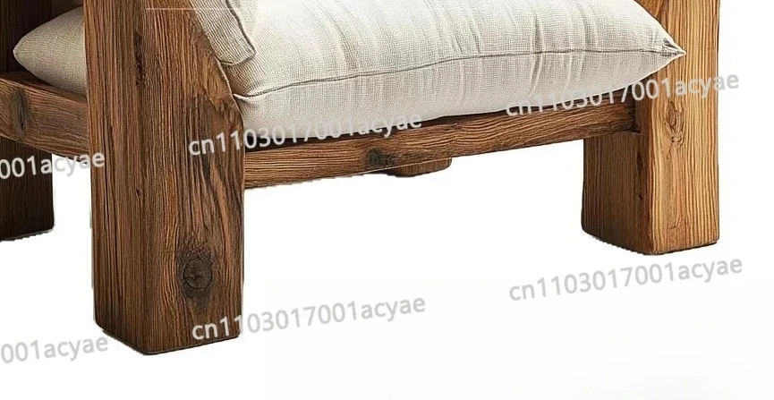 Old Elm Wood Leisure Sofa – Wabi-Sabi Style Solid Wood Single Chair with Backrest for Courtyard & Hotel