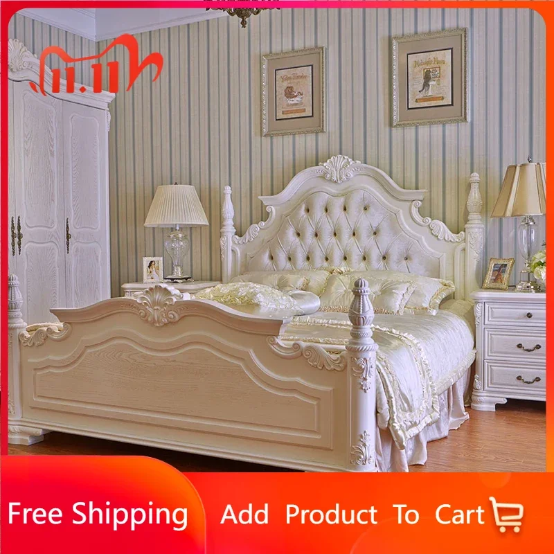 

Royal Queen Double Bed Nordic Modern Whitr Headboard Frame Double Bed Girl Wood Boys Cama Matrimonio Furniture For Bedroom