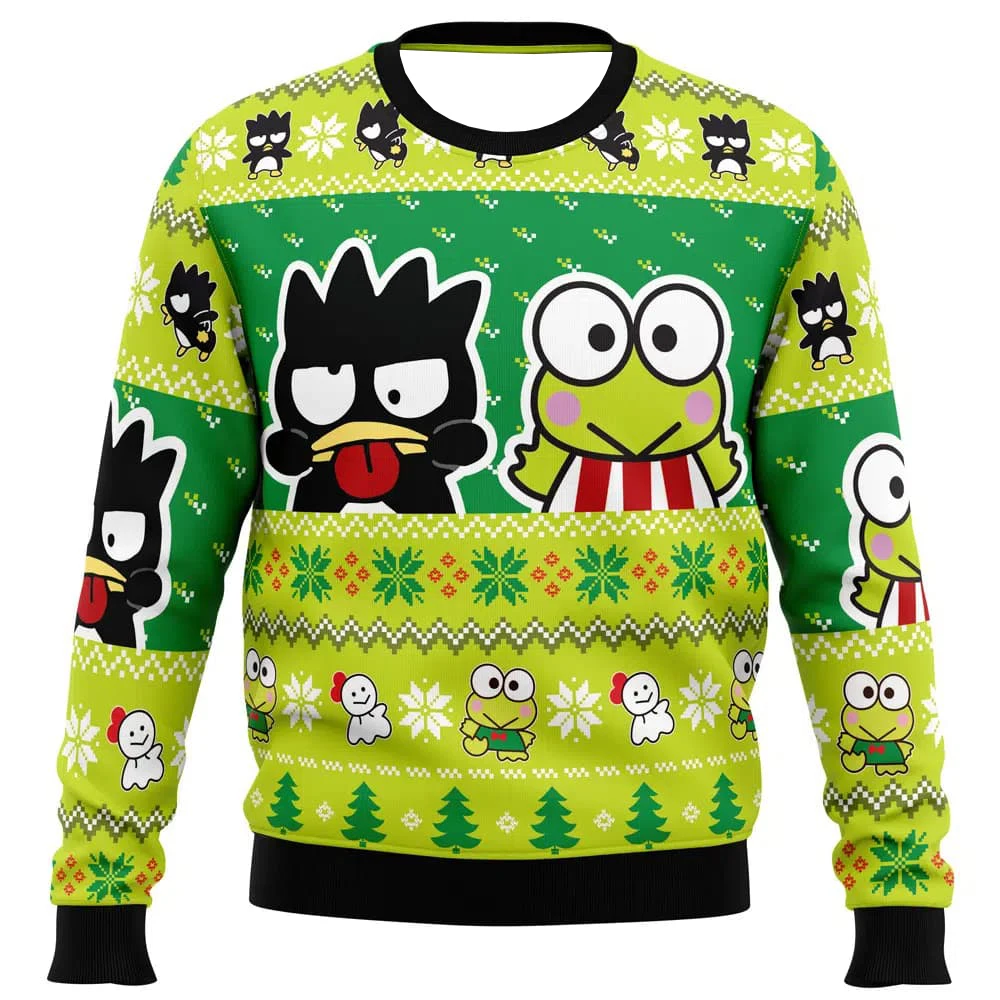 

Badtz Maru Keroppi Sanrio Ugly Christmas Sweater Anime Ape Christmas Parent-child Matching Comfortable Casual Round-neck Sweater