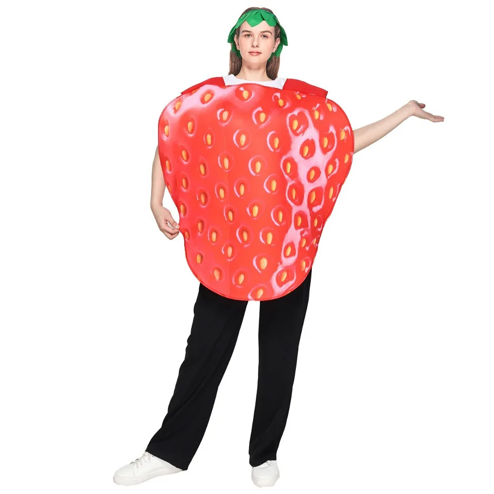 Lustiges Frucht-Cosplay-Kostüm Erdbeer-Cosplay-Kostüm Halloween Bühnenkostüm Interessantes Tanz-Verkleidungskostüm Requisiten