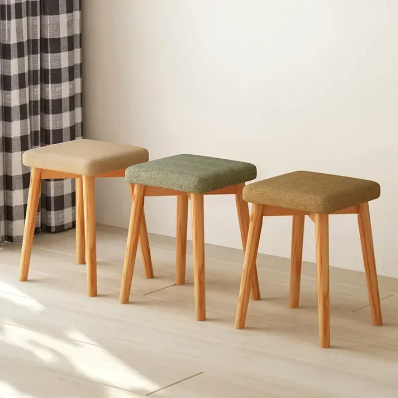 Solid Wood Fabric Stool - Small Bench for Living Room, Sofa Ottomans & Shoe Changing