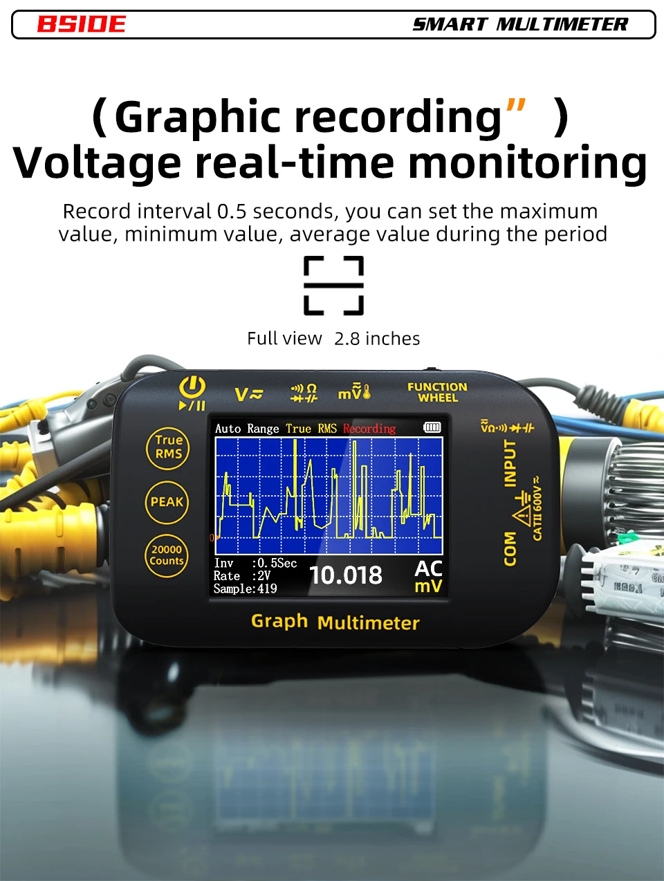 NEW Intelligent Digital Multimeter 20000 Counts Voltage Real-Time Waveform Recording Temperature Test Lithium Battery Voltmeter