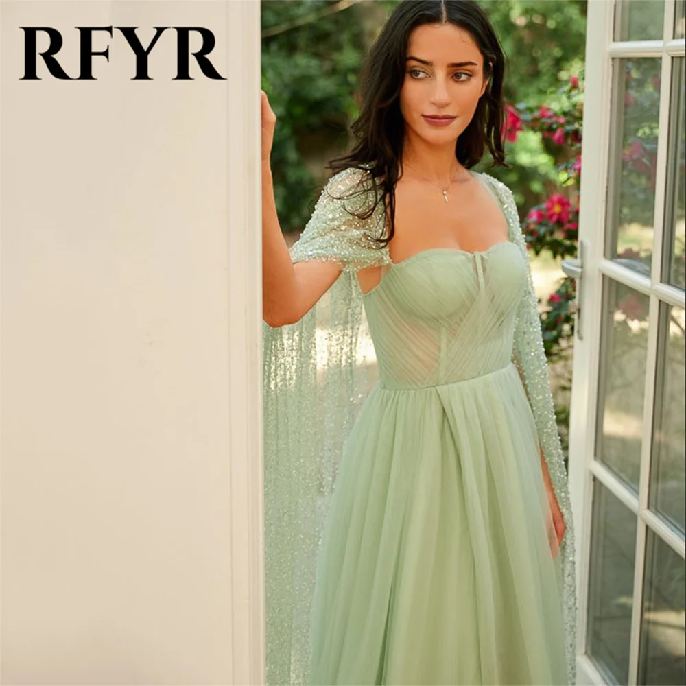 RFYR Green Evening Dresses Sparkly Glitter Jacket Prom Dress Sweetheart Tulle فساتين مناسبة رسمية Side High Split Party Dress