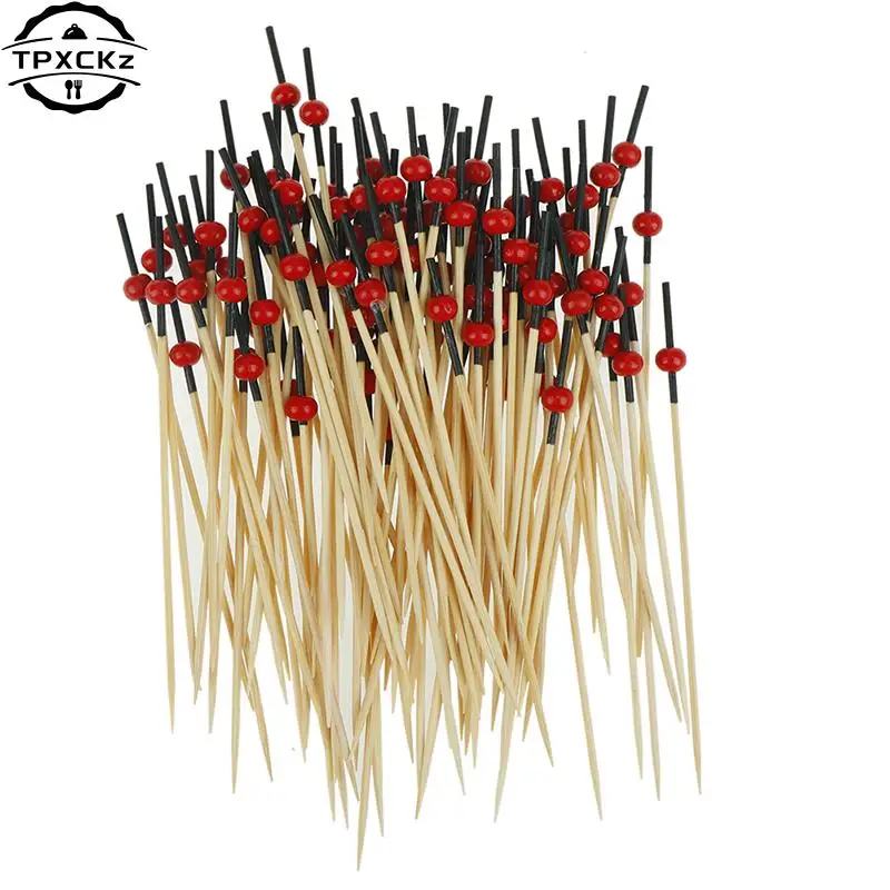 100pcs 9/12cm Bamboo Food Picks Buffet Cupcake Fruit Fork Party Cake Dessert Salad Vegetable Sticks Cocktail Toothpick Skewer