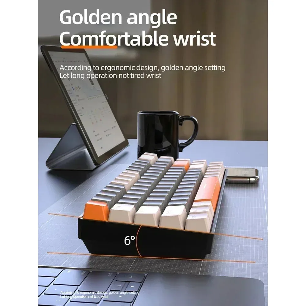 Free Wolf K68 무선 키보드 - 듀얼 모드(BT/2.4G), 맞춤형 컬러 블록 디자인, 핫스왑 가능, 컴팩트 68키, RGB 백라이트