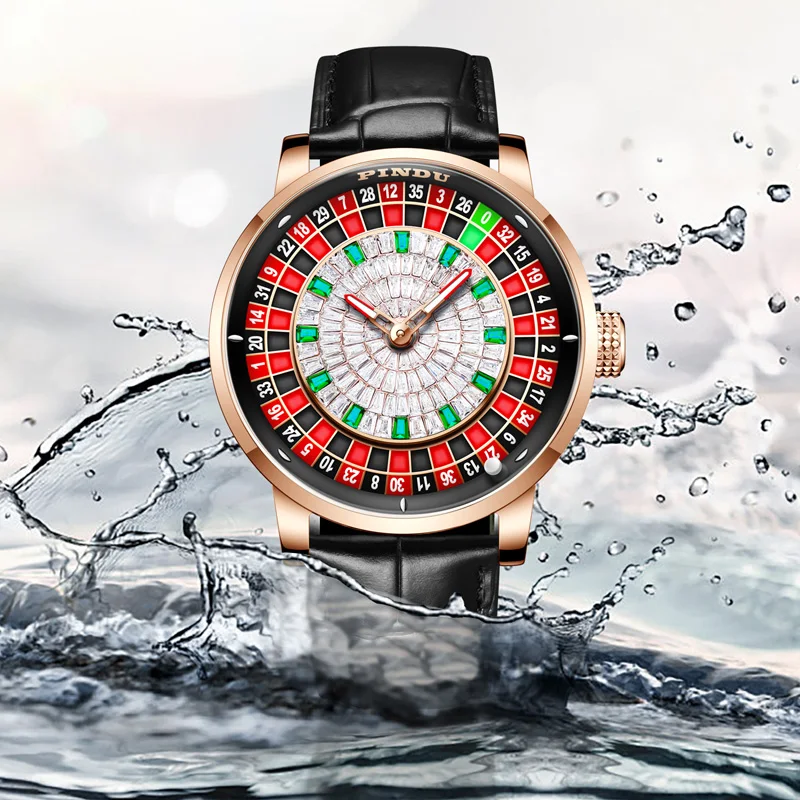 PINDU Design NOWY Mechaniczny zegarek męski z obrotową tarczą, stal nierdzewna, mechanizm NH35, szkło szafirowe, wodoodporny, luksusowy zegarek automatyczny