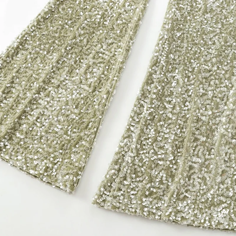 Sequins Flared Long Pants For Women Evening Party High Waist Lady Summer Fashion Bottoms Clothing Slim-Fit Sexy Bell-bottoms