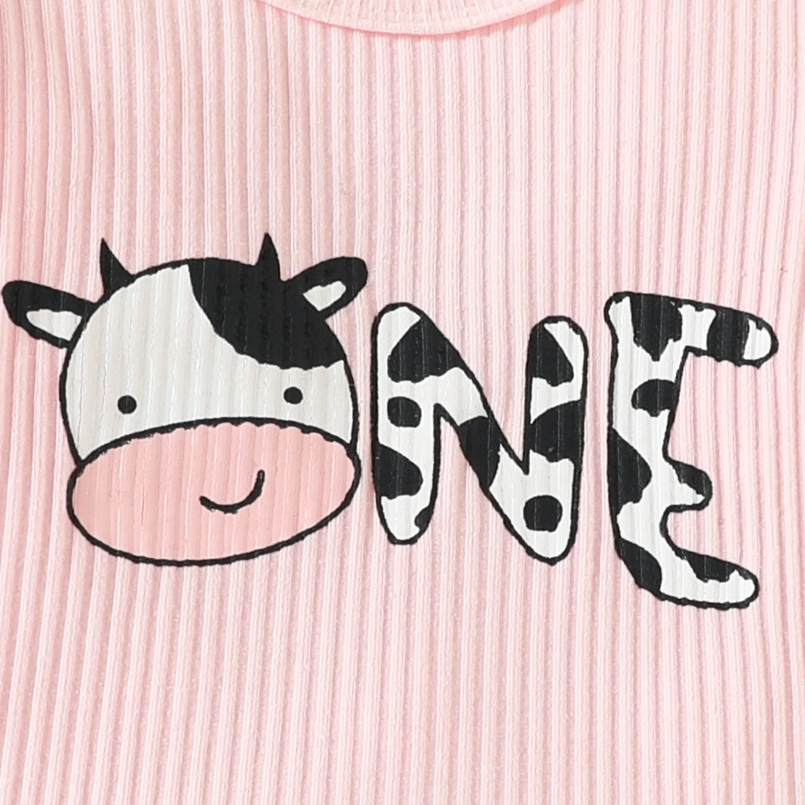 Three-piece baby girl cartoon cow print small flying sleeve long sleeve top halter wrap fart triangle pants three-piece set