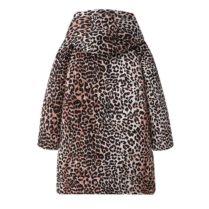 Winter 2024 Women's Long Sve Leopard Print Cotton Jaet Coat Commute Versatile Design Loose Fit Zipper Closure Outerwear