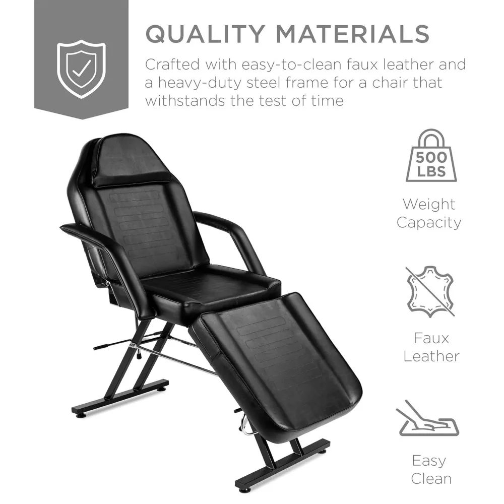 71in 3-Section Multipurpose Massage Bed, Spa & Salon Facial, Tattoo Chair w/Hydraulic Stool, Removable Headrest, Facial Cradle,