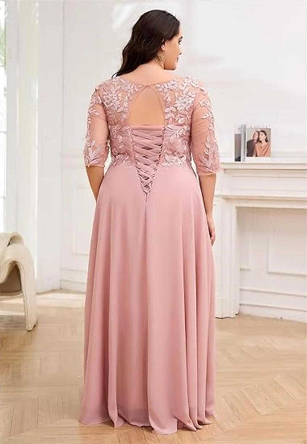 فستان زفاف شيفون لأم العروس ، أكمام ، زينة دانتيل ، فستان رسمي ، فستان حفلة موسيقية ، حجم كبير #2