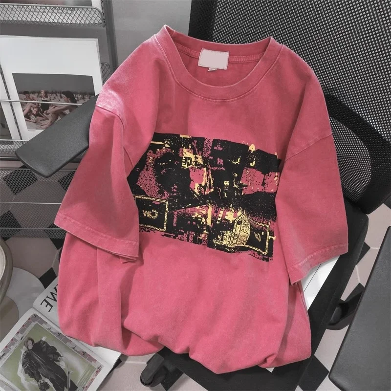 

Off American Retro Hiphop fiti ort Sve Women's T-irt Loose Summer Design Sense Top Street Sle aphic Tee