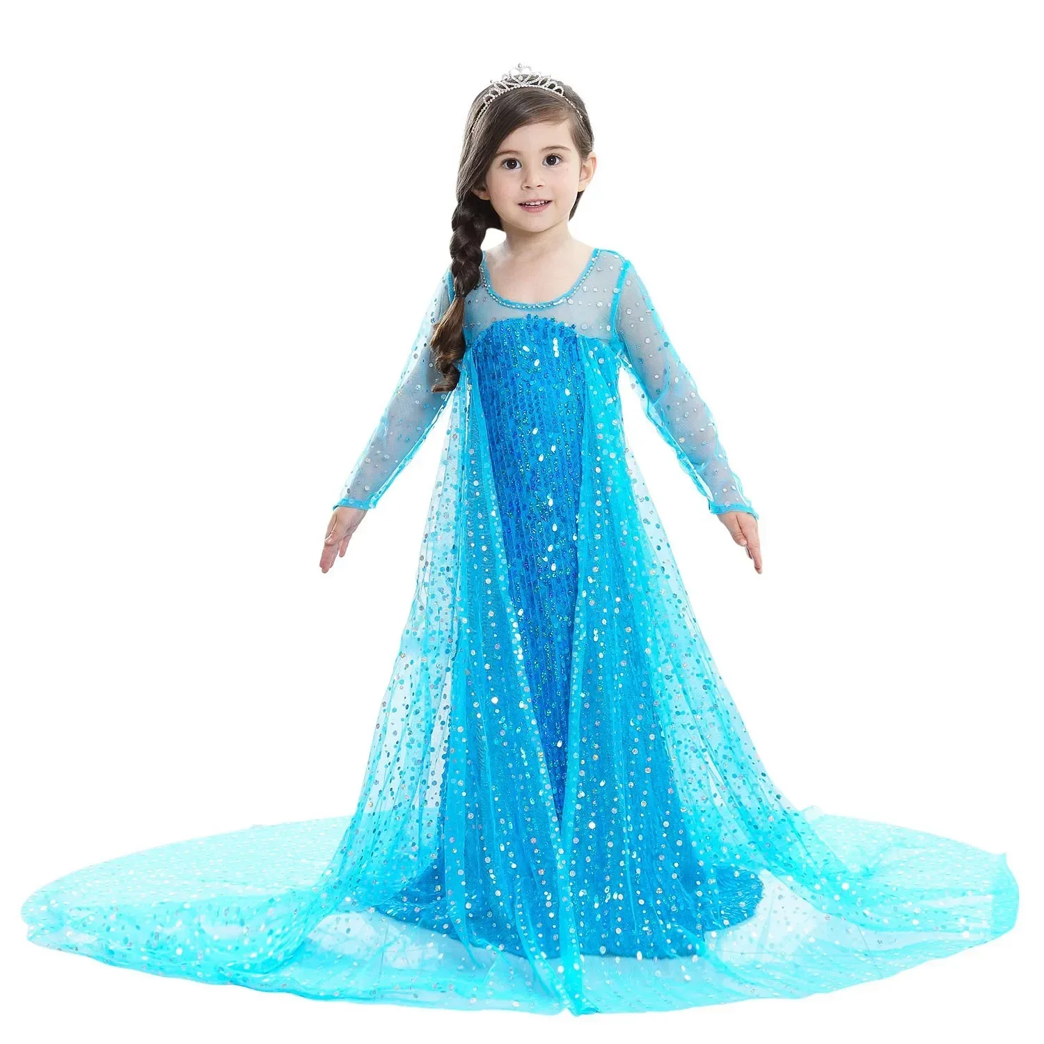Kinder Elsa Prinzessin Kostüm-Set mit Zubehör, Pailletten-Cosplay-Outfit, Kleidung für kleine Mädchen für Halloween- und Geburtstagsfeiern – Detail 9
