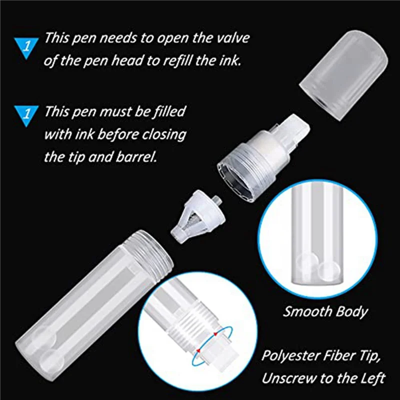 ABDJ-50 Confezione Pennarelli per vernice acrilica ricaricabili 15 mm Pennarelli acrilici vuoti Pennarelli per vernice bianca trasparente per pittura su roccia Legno