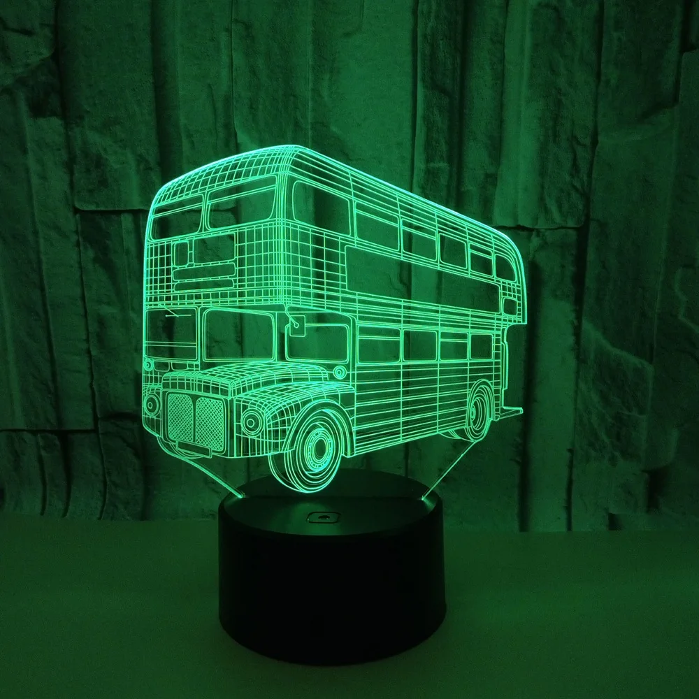 Dual-deck Bus 3d Acrylic Night Desk Lamp Touch Switch Seven Color Visual Stereo Table Moderne 3d Visual Table Lamp