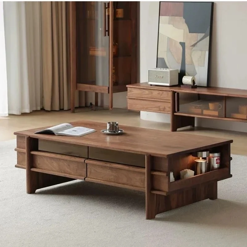 

North American black walnut coffee table simple modern living room solid wood small apartment multi-functional locker