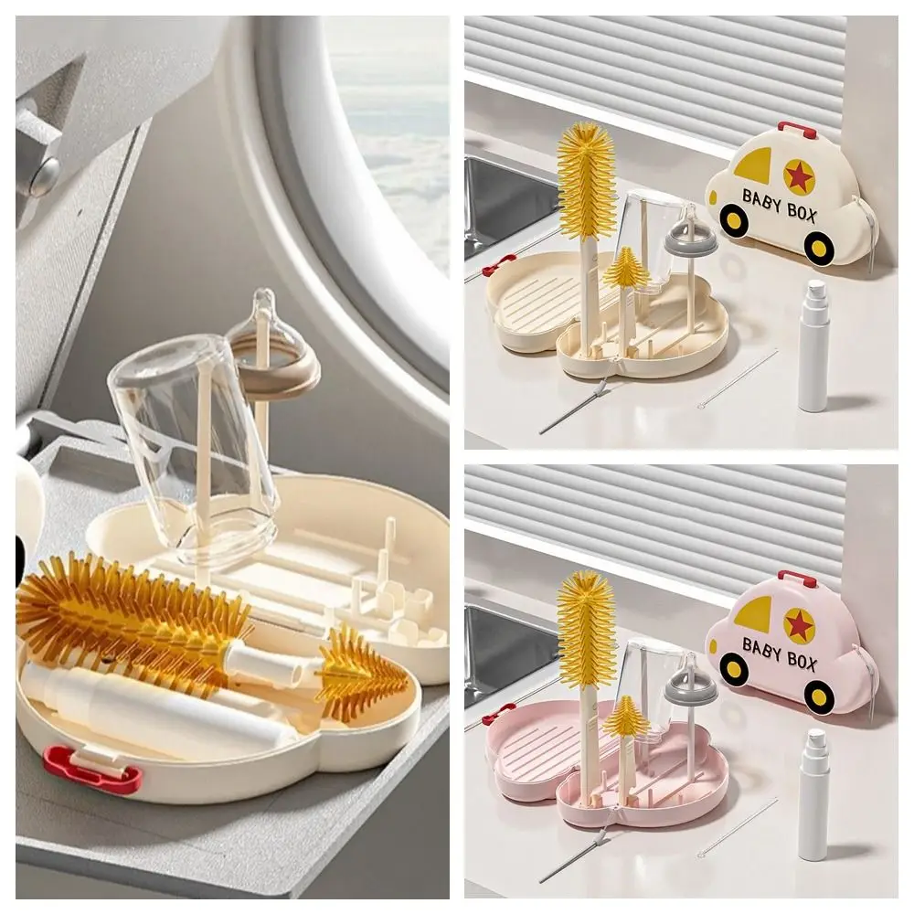 

Car Bottle Cleaning Brush Set Nipple Brush Silicone Baby Bottle Brush Kit Straw Brush Storage Drain Rack Pacifier Straw Scrubber