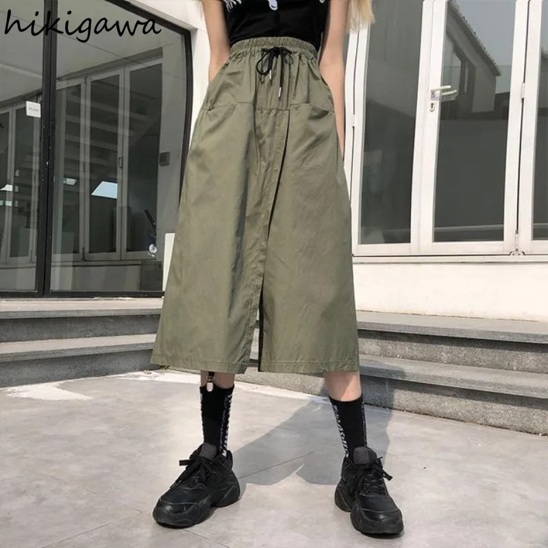 Y2k Wide Leg Pants Women 2024 New Bottoms Harajuku Casual Trousers Fashion Summer Elastic Waist Straight Korean Pantalon Femme