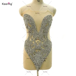 Rhinestone Body for Prom Dress, Shiny Dark V, Luxury Silver Stone, WDP-432