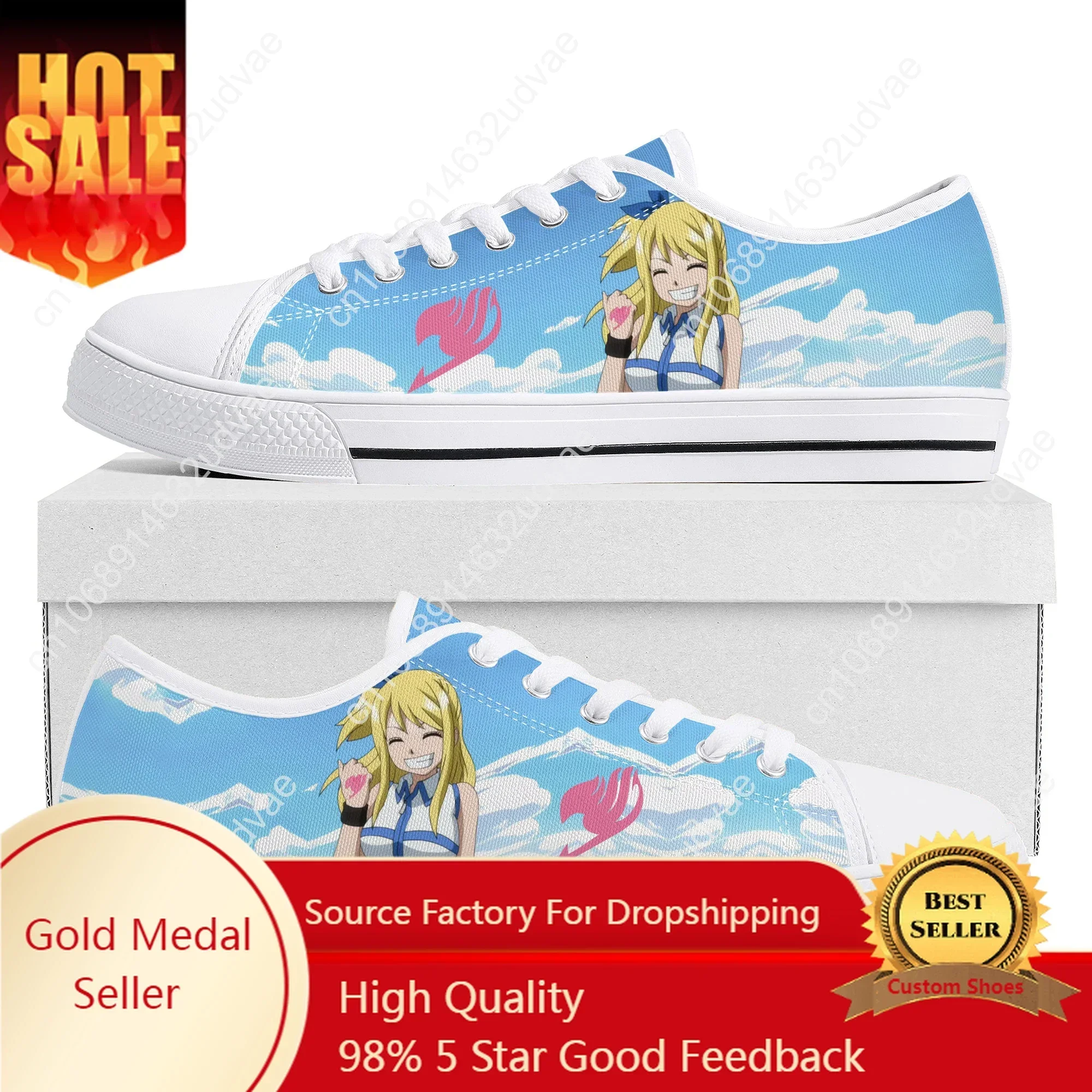 Lucy Heartfilia Fairy Tail Zapatillas bajas de alta calidad para hombre, mujer, adolescente, zapatillas de lona, par de zapatos, zapato blanco personalizado