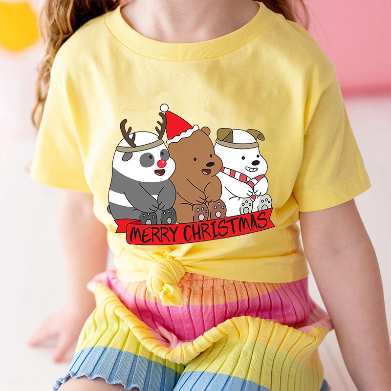 Wir nackte Bären gedruckt Kinder T-Shirt Sommer Kinder Baumwolle Kurzarm gelb lässig Top für Jungen und Mädchen geeignet