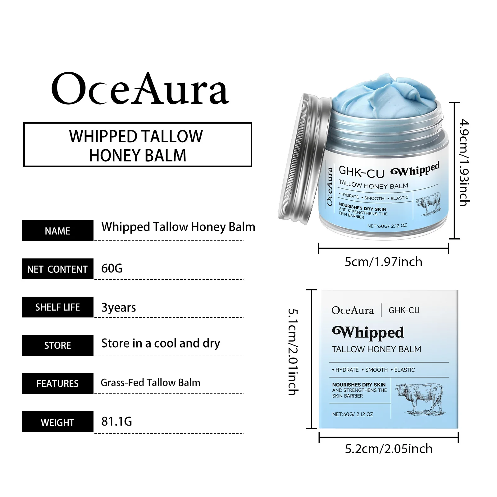 Kupferpeptide GHK-Cu Rindertalg für die Haut: Blauer Balsam Manuka-Honig Gesichts- und Körperfeuchtigkeitscreme für reife, trockene & empfindliche Haut – Detail 9