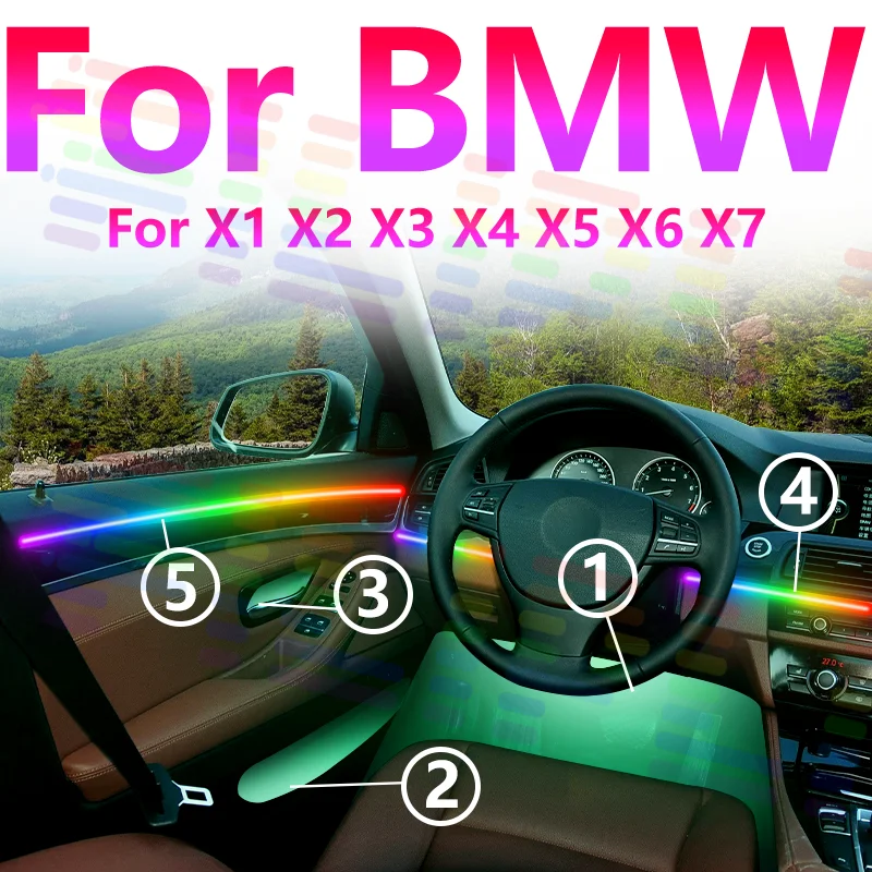

For BMW X1 X2 X3 X4 X5 X6 X7 Decoration Atmosphere Lamp APP 64 colors RGB Symphony Car Ambient Light Acrylic Interior LED Strip