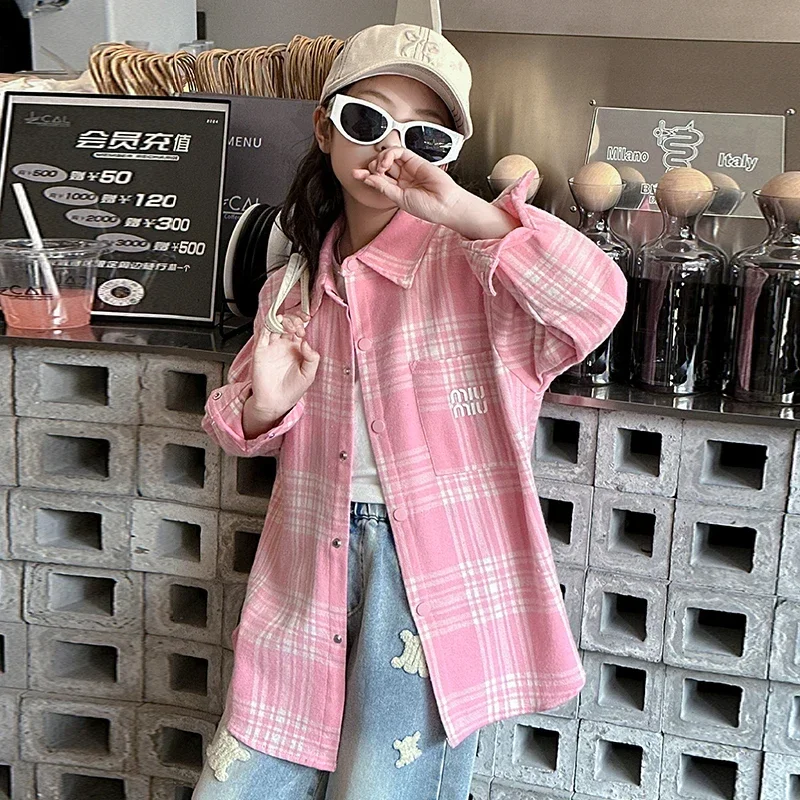 Childrens Versatile Cardigan Coat Pink Long sleeved Girls Fashion Spring and Autumn Seasons Girls Leisure Fashion Striped Shirts