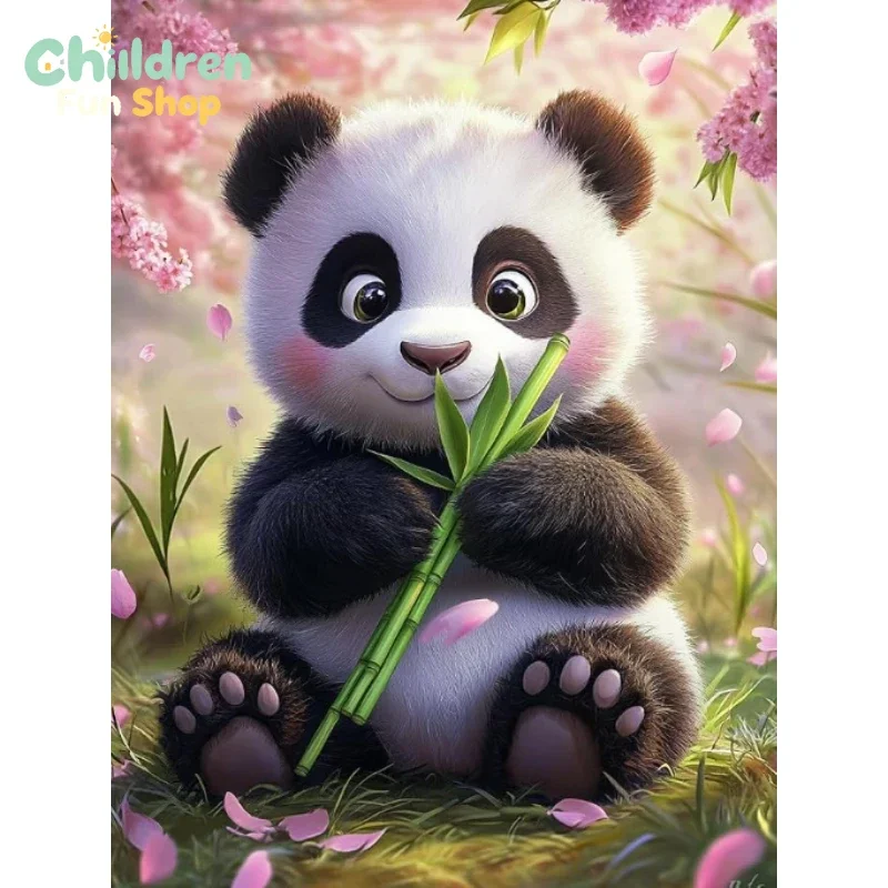 5D DIY Sweet Panda Diamond Painting, Adorable Giant Panda With Falling Sakura Petals Animal Lover Gift,No Frame