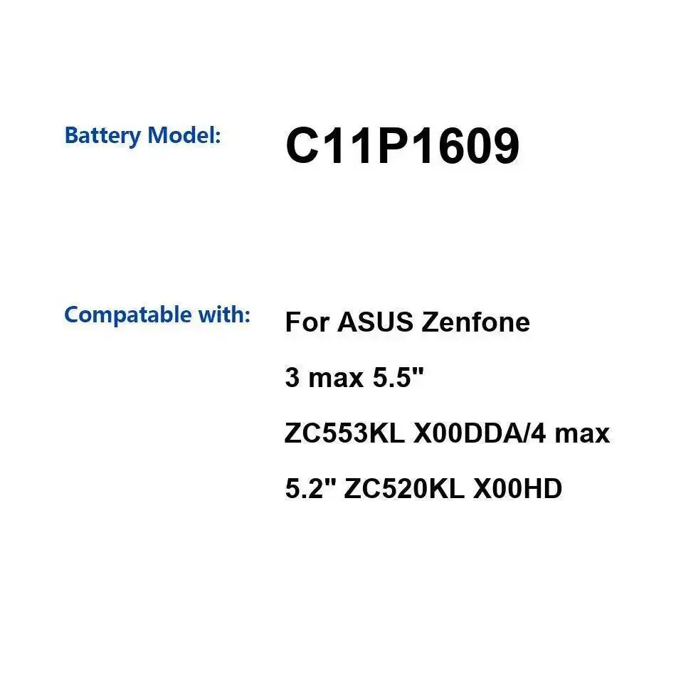 

Аккумулятор мобильного телефона C11P1609 4120 мАч для Asus Zenfone 3 Max 5,5 "ZC553KL X00DDA 4 5,2 "ZC520KL X00HD
