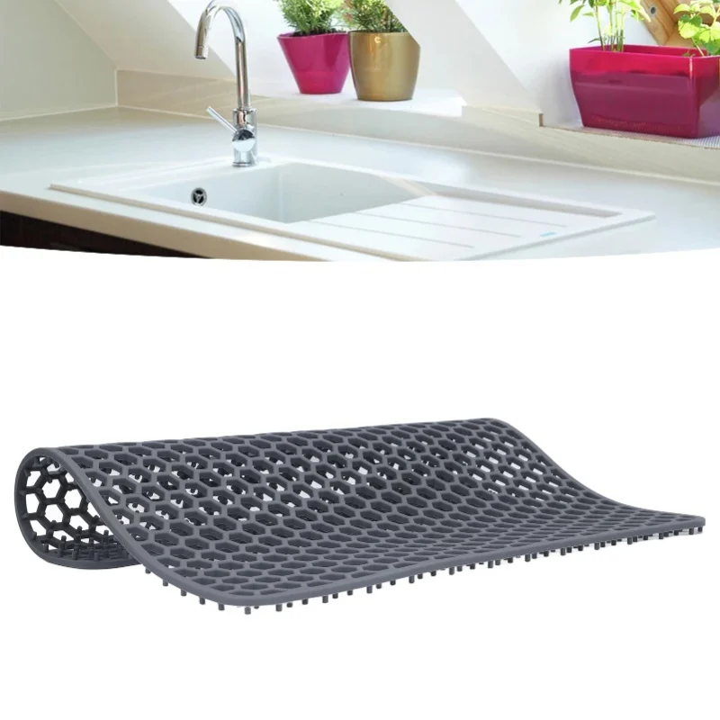 Sink Mat Silicone Durable Grid Design Anti Slip Sink Protection Pad For Kitchen Stainless Steel Ceramic Sinks