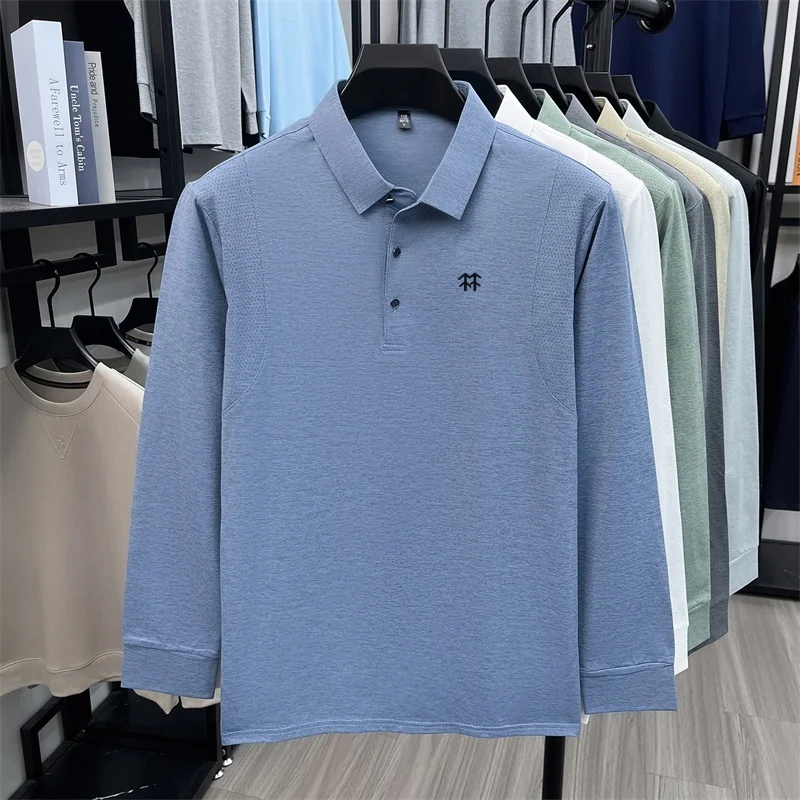 Original Luxusmarke Herren Bedrucktes Poloshirt Herbst Neu Einfarbiges Langarm-Revers-T-Shirt Mode Business Herrenbekleidung – Detail 8