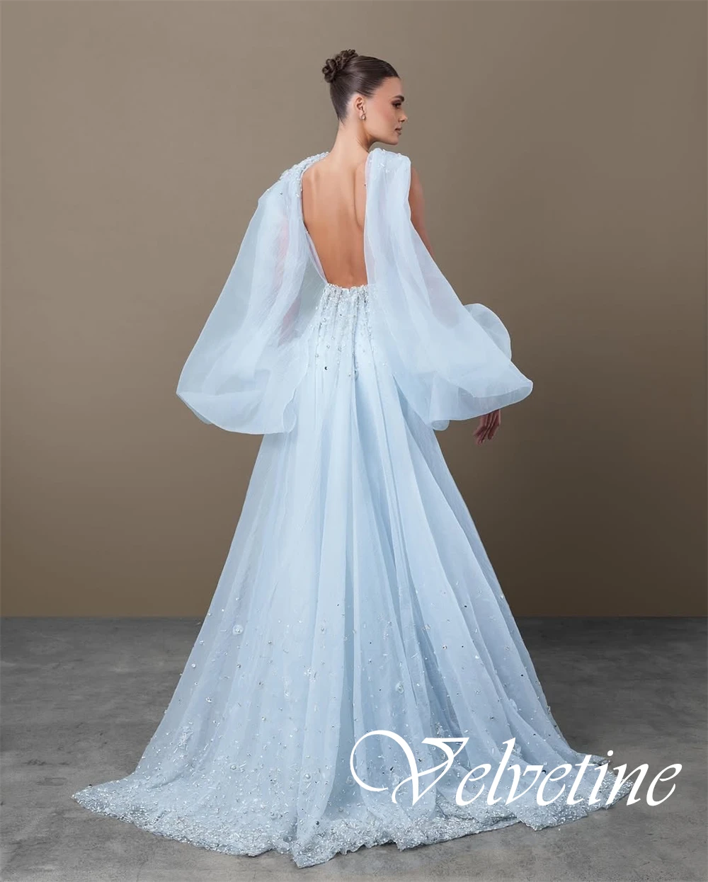 

Customized Square Collar Detachable Sleeve Homecoming Dress A-Line Floor Length Sparkly Party Dress Open Back Evening Dress