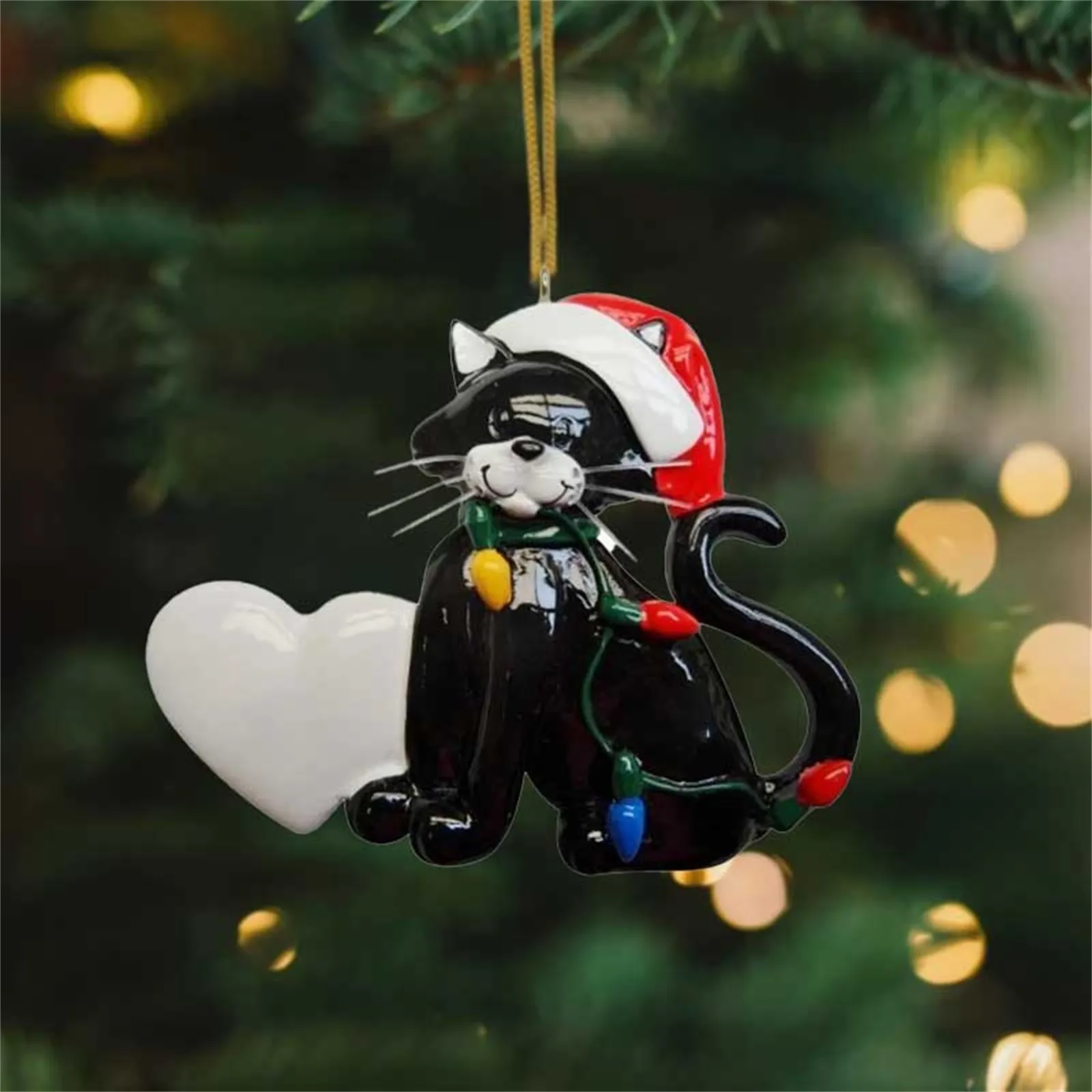 Ornement d'animal de chat de Noël, décoration de pendentif de dessin animé mignon, jouets de nouvel an, arbre de Noël créatif