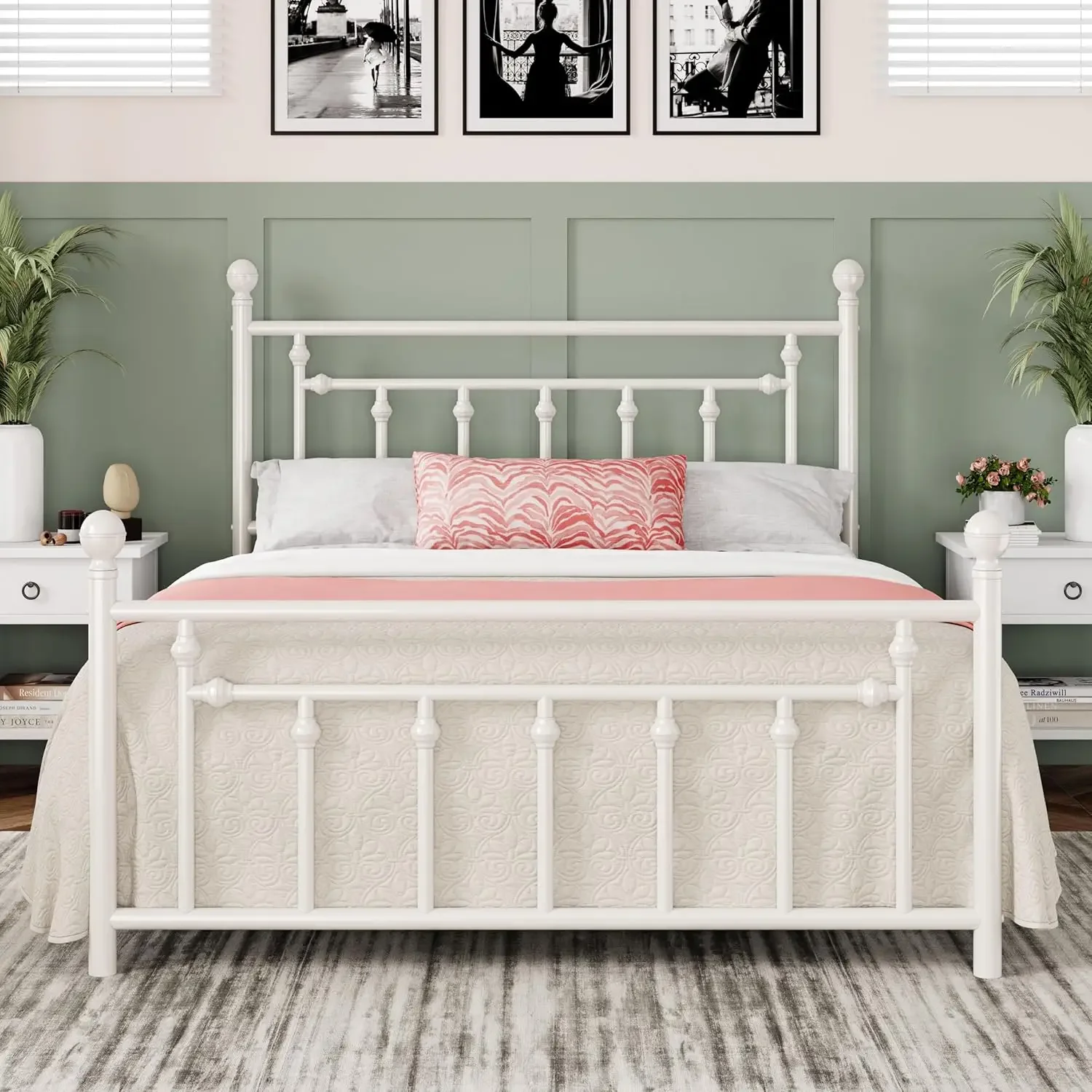 14 Inch Queen Size Metal Platform Bed Frame with Victorian Vintage Headboard and /Mattress Foundation/Under Bed