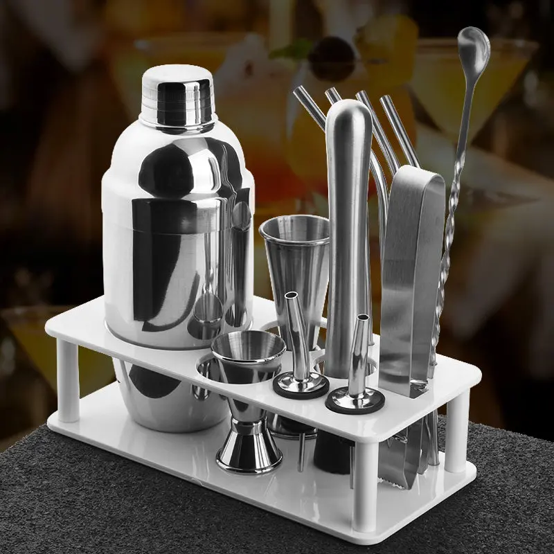 Boston Cocktail Shaker Bar Tools Wine Mixer Set Bartender Cocktail Shaker Tool Kit With Holder
